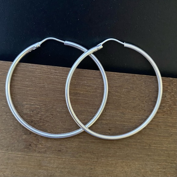 925 Sterling Silver Small Hoop Earrings 40mm Arracadas chicas Plata Ley 925 - Picture 6 of 10